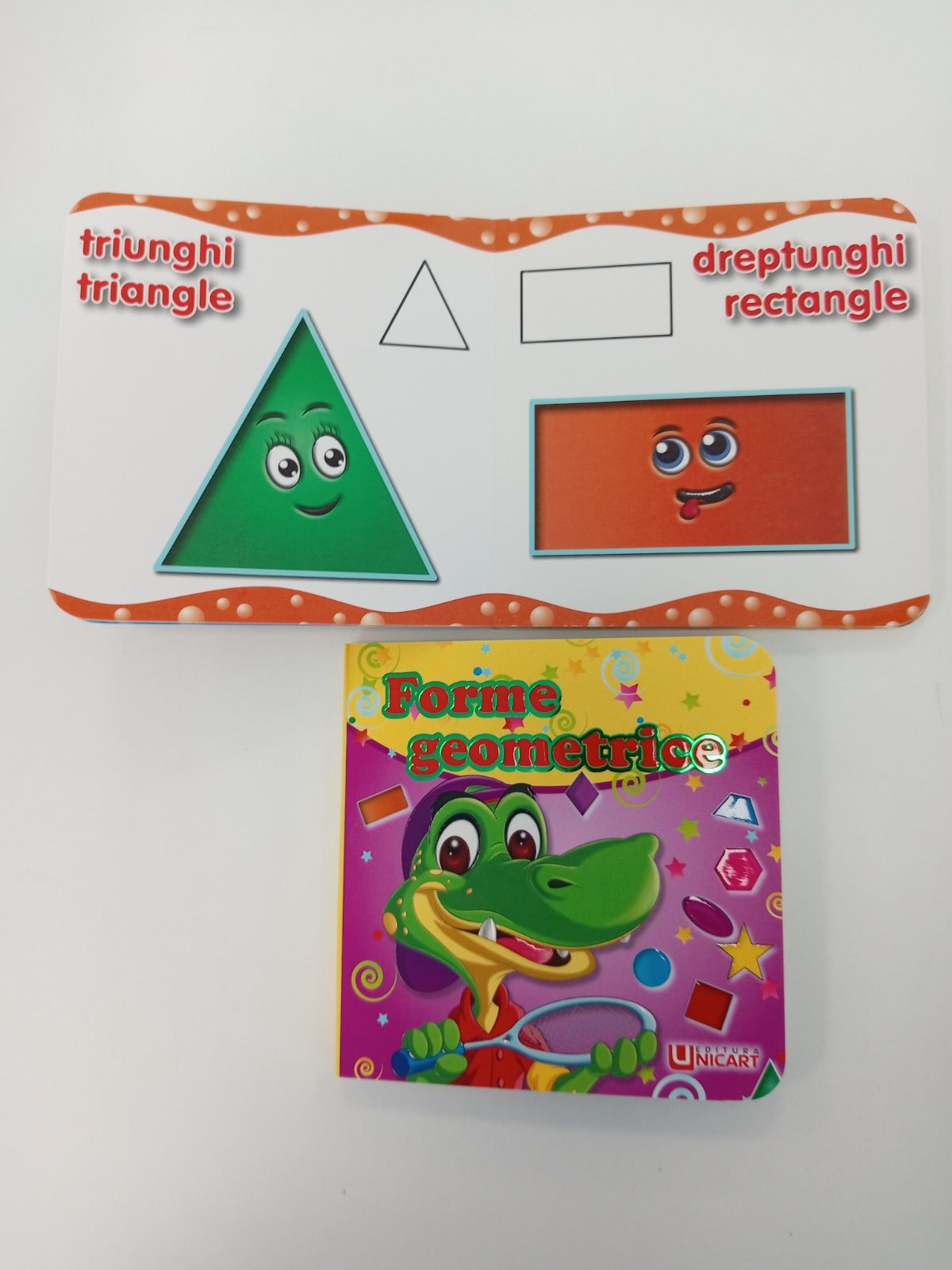 Carte educativă despre forme geometrice, perfectă pentru copii, cu explicații simple și ilustrații colorate pentru învățare ușoară.