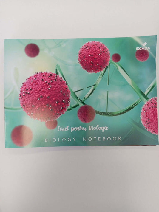 Caiet de biologie pentru școală, perfect pentru notițe, scheme și învățarea materiei într-un mod organizat.